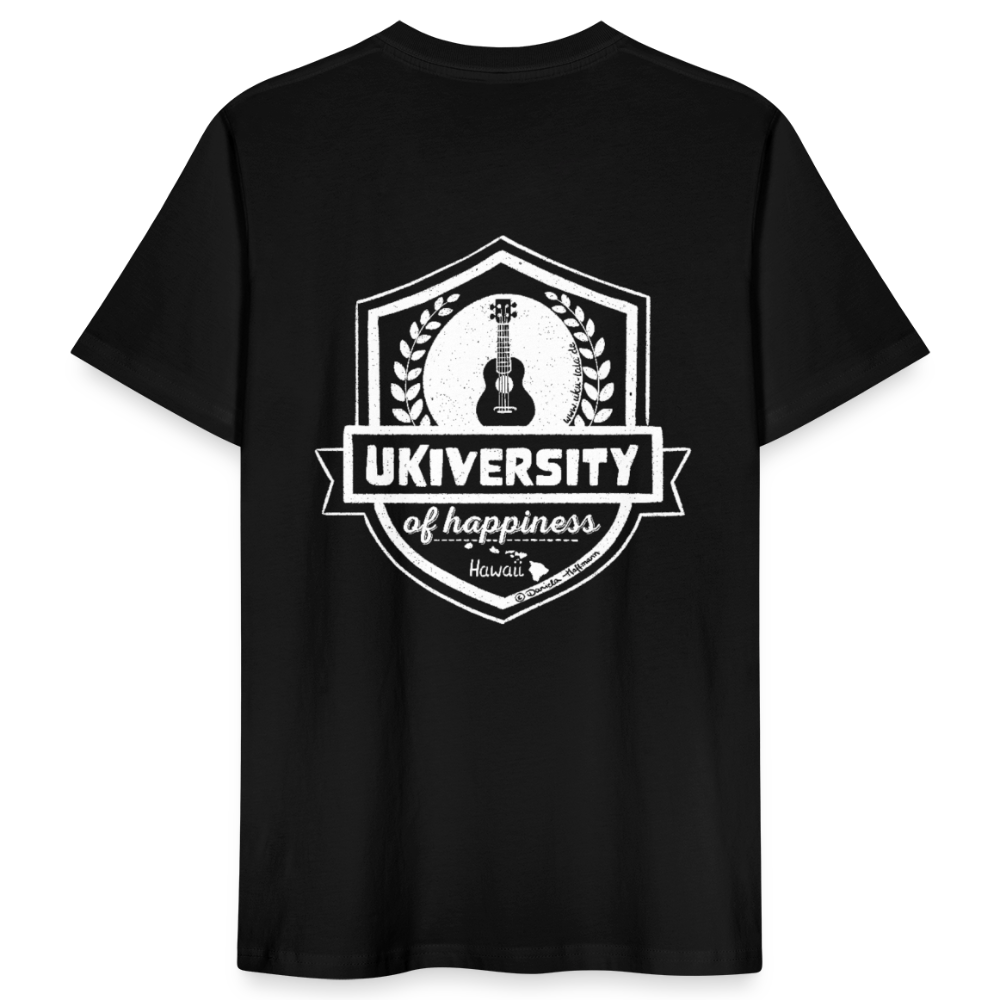 Ukulele T-Shirt Unisex - "Ukiversity of happiness" - Schwarz