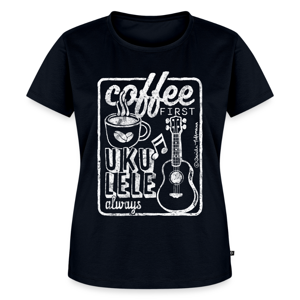 Damen Premium T-Shirt - "Coffee & Ukulele" - Navy