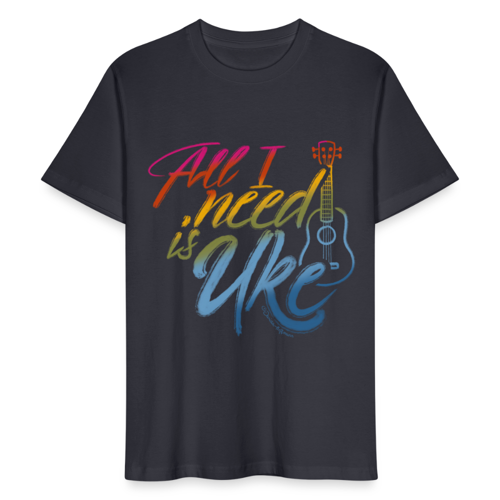 Ukulele T-Shirt Unisex - "All I need is Uke" - Dunkles Graublau