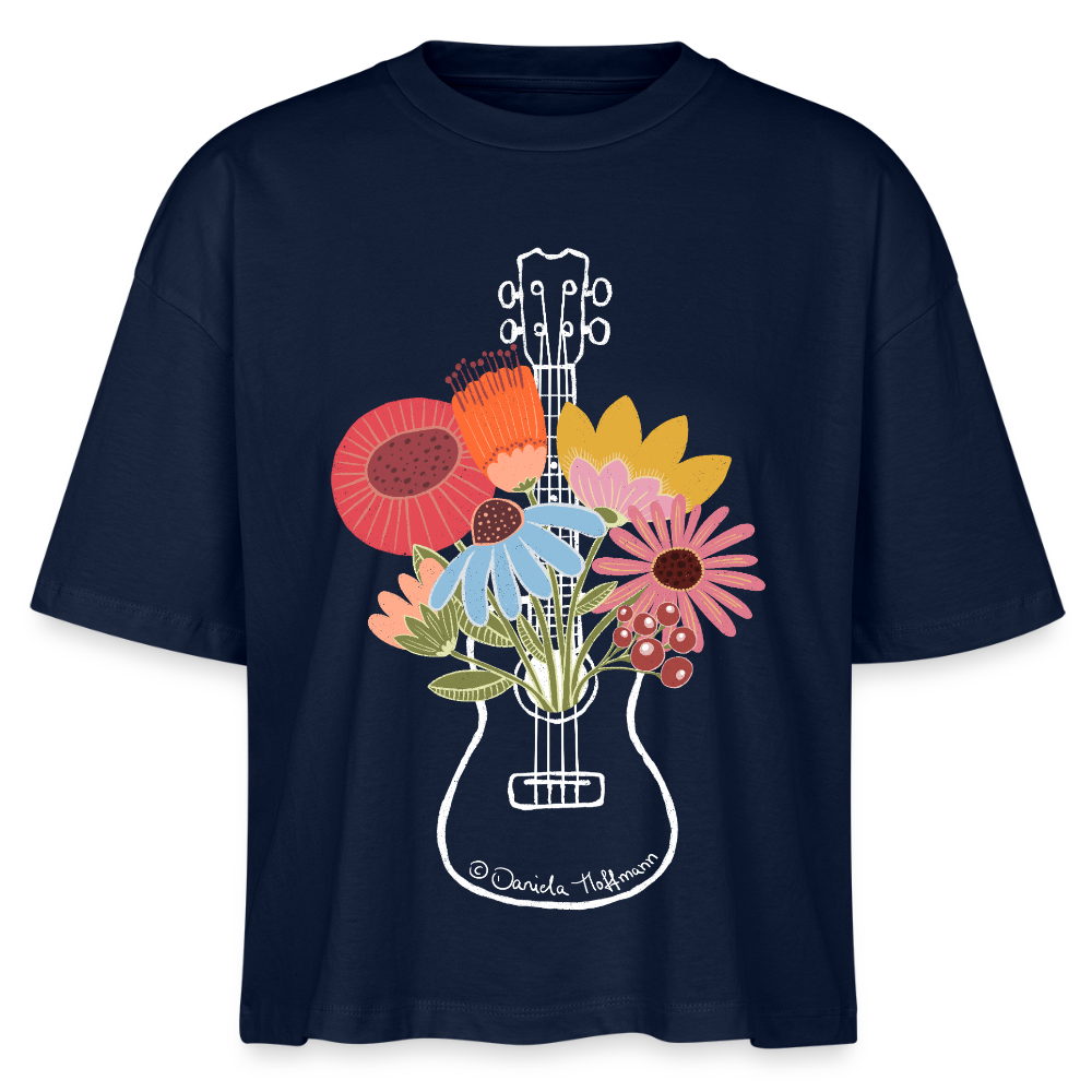 Ukulele Damen-Shirt "Flower Power" - Relaxed Fit - Navy