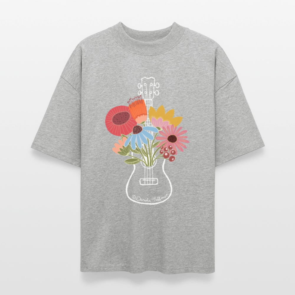 Ukulele Damen T-Shirt - "Flower Power" - CURVY VIBES - Grau meliert