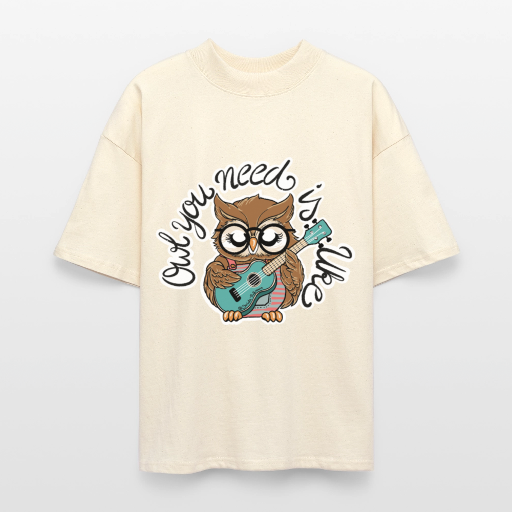 Ukulele Damen T-Shirt - "Owl you need is Uke" - CURVY VIBES - Weißgrau