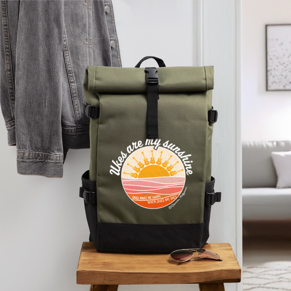 Ukulele Rolltop Rucksack "Ukes are my sunshine" - Olive/Schwarz