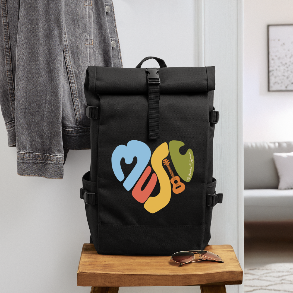 Ukulele Rolltop Rucksack "Music love" - Schwarz