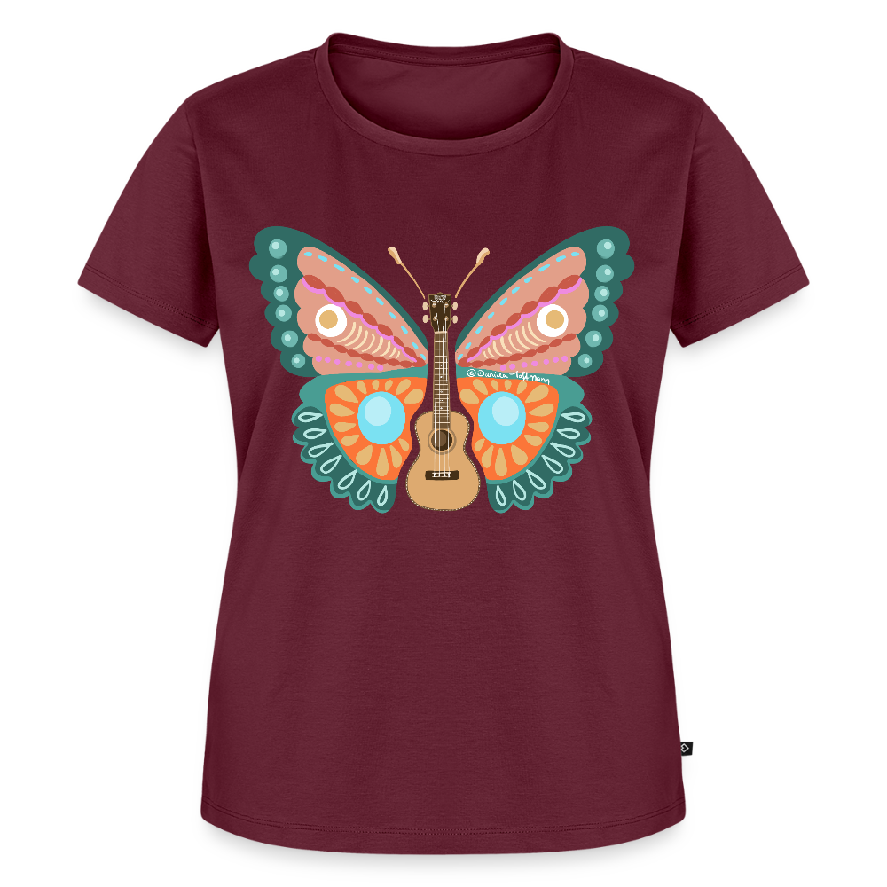 Damen Premium T-Shirt - "Ukulele Schmetterling" - Burgunderrot