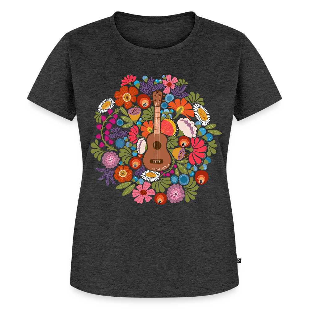 Damen Premium T-Shirt - Ukulele im Blumenmeer - Anthrazit meliert