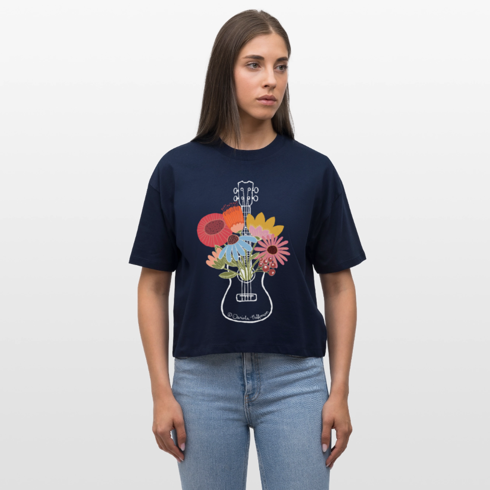 Ukulele Damen-Shirt "Flower Power" - Relaxed Fit - Navy