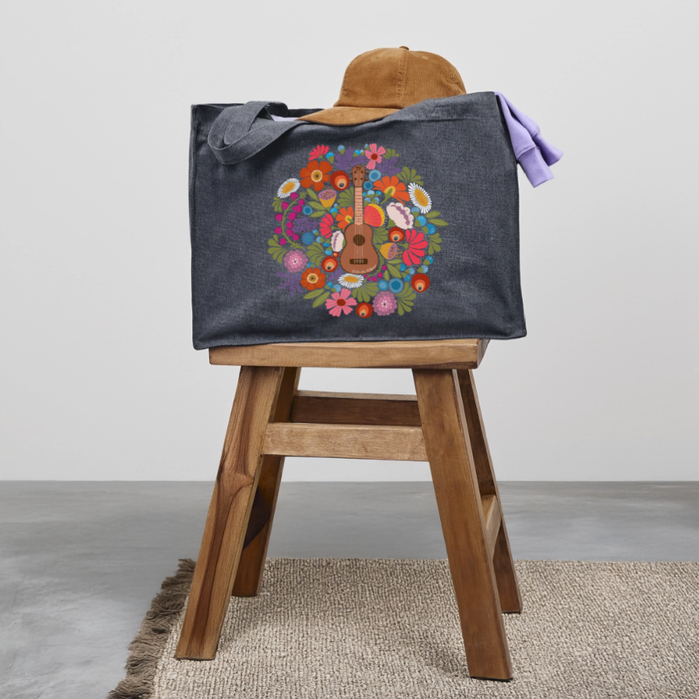 Ukulele Shopping Tasche - Ukulele im Blumenmeer - midnight Blue