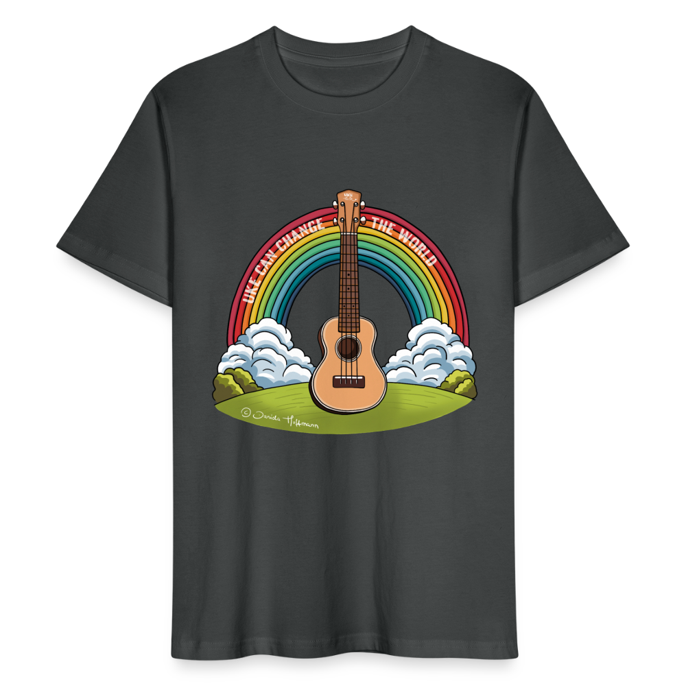Ukulele T-Shirt Unisex - mit Regenbogen-Motiv "Uke can change the world" - Anthrazit