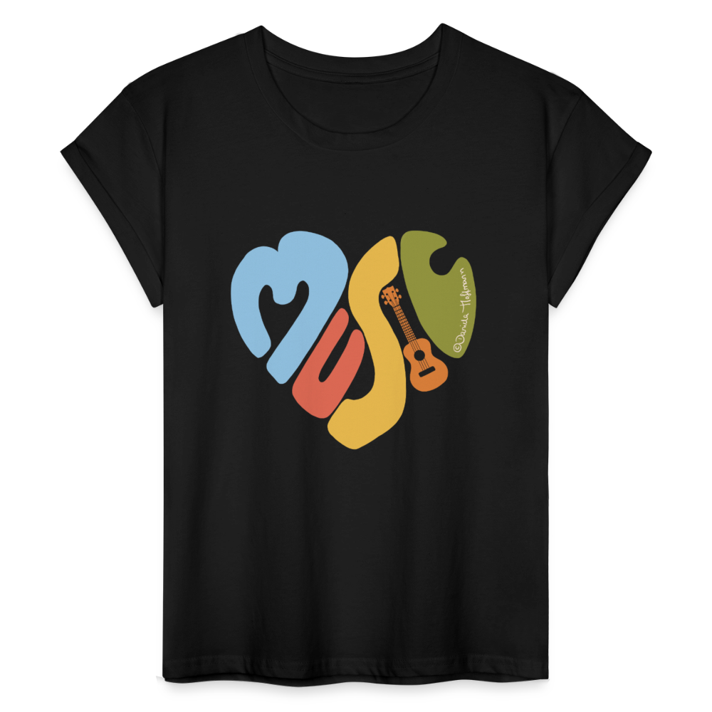 Ukulele Damen T-Shirt - "Music love" - Schwarz