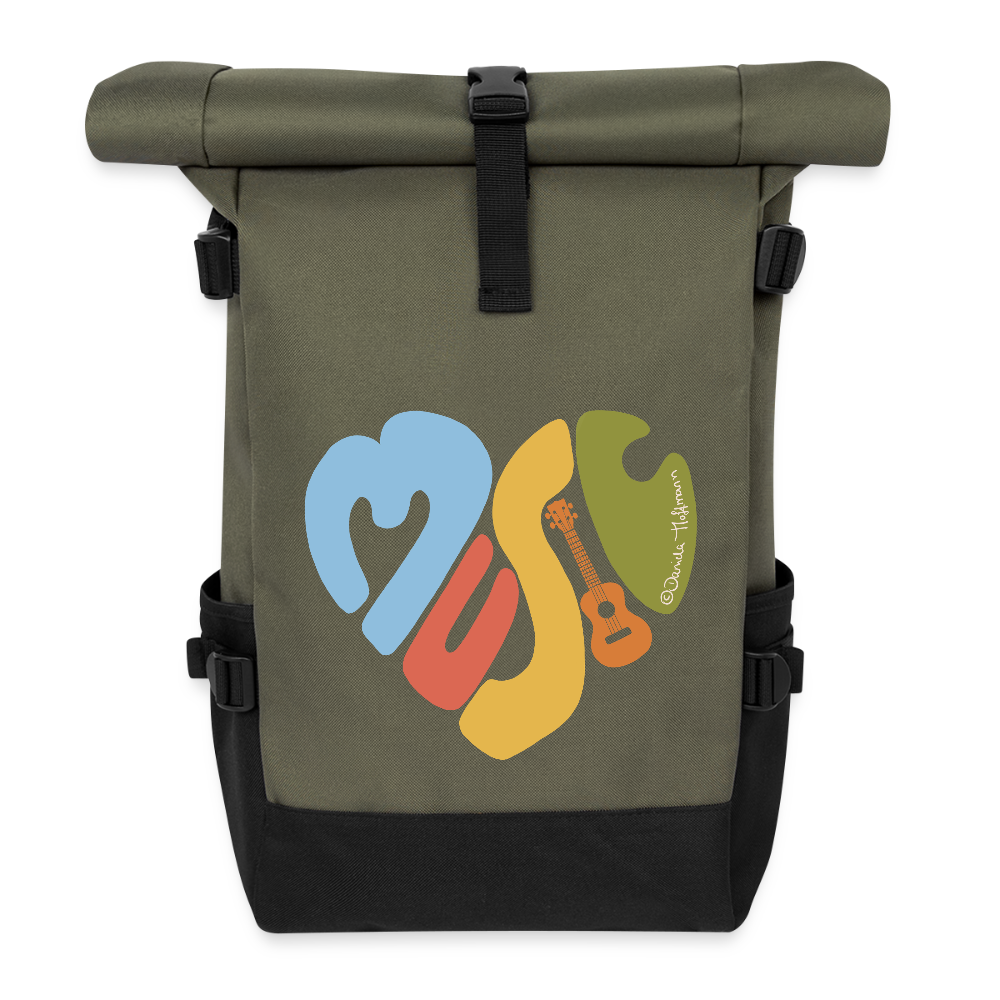 Ukulele Rolltop Rucksack "Music love" - Olive/Schwarz