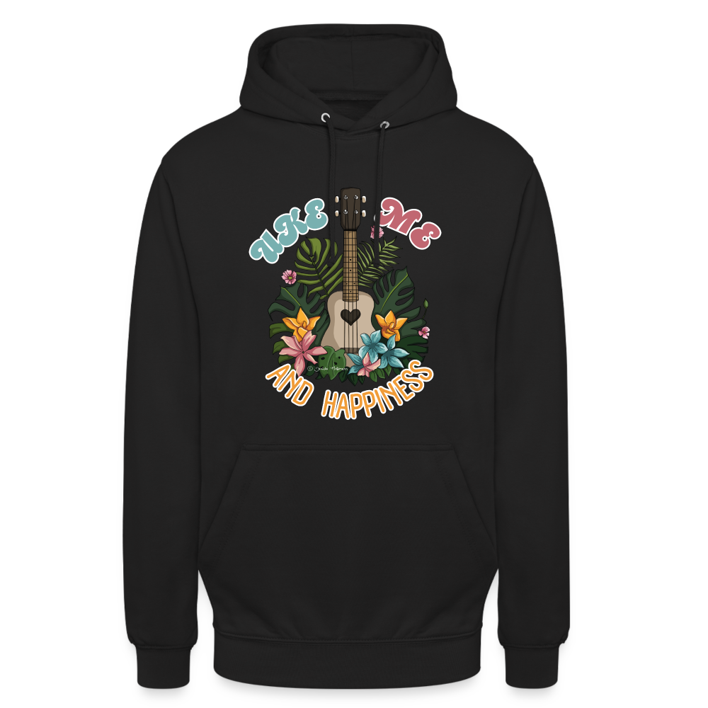 Ukulele Unisex Hoodie - "Uke, me and happiness." - Schwarz
