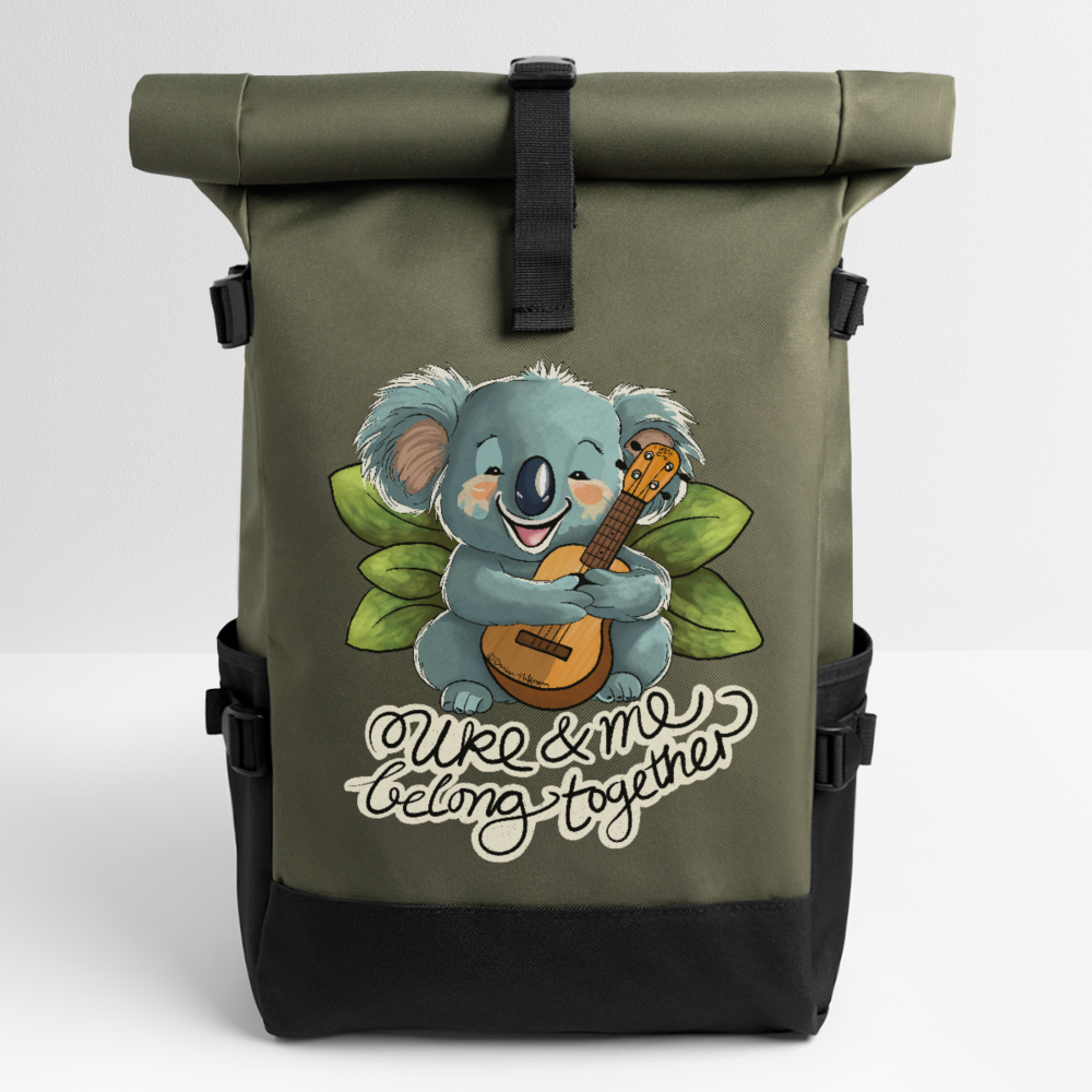 Ukulele Rolltop Rucksack "Uke and me belong together" - Olive/Schwarz