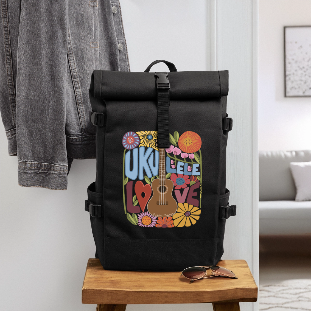 Ukulele Rolltop Rucksack "Leo-lele" - Schwarz