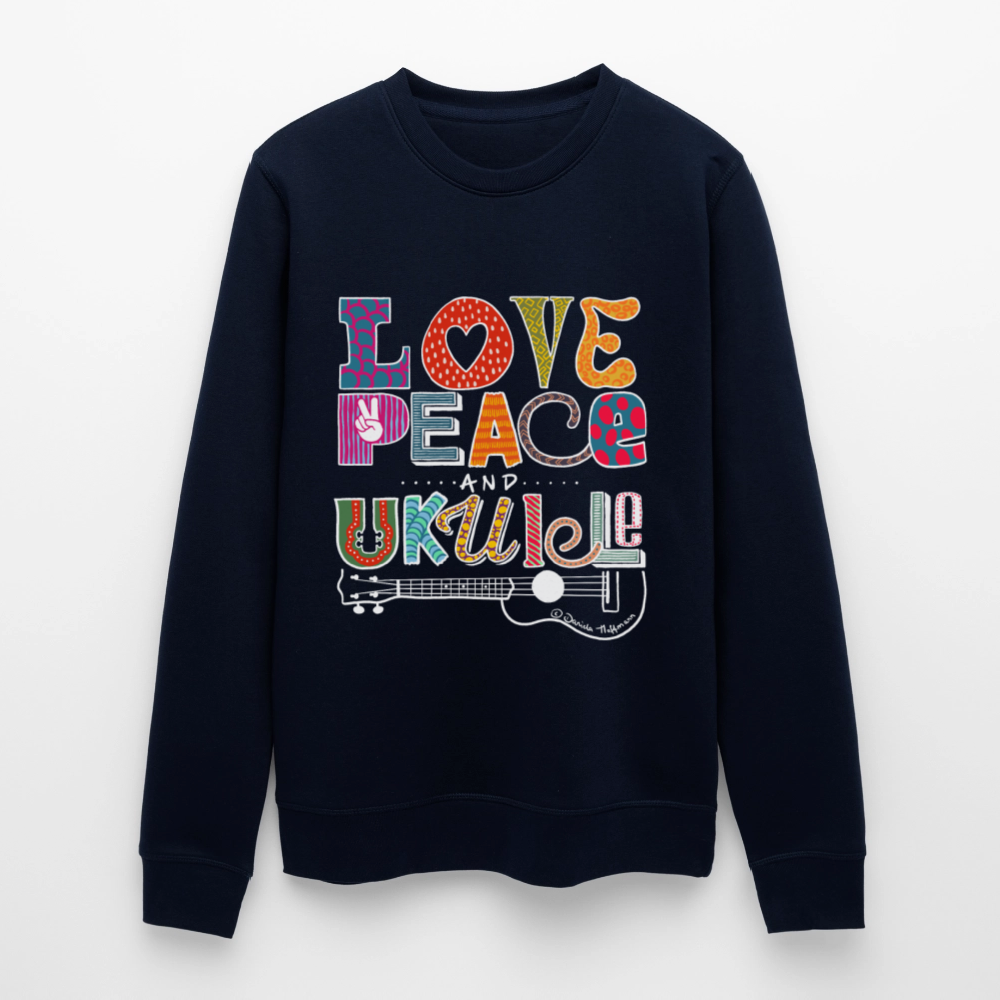 Ukulele-Sweatshirt - "LOVE, PEACE & UKULELE" - Navy