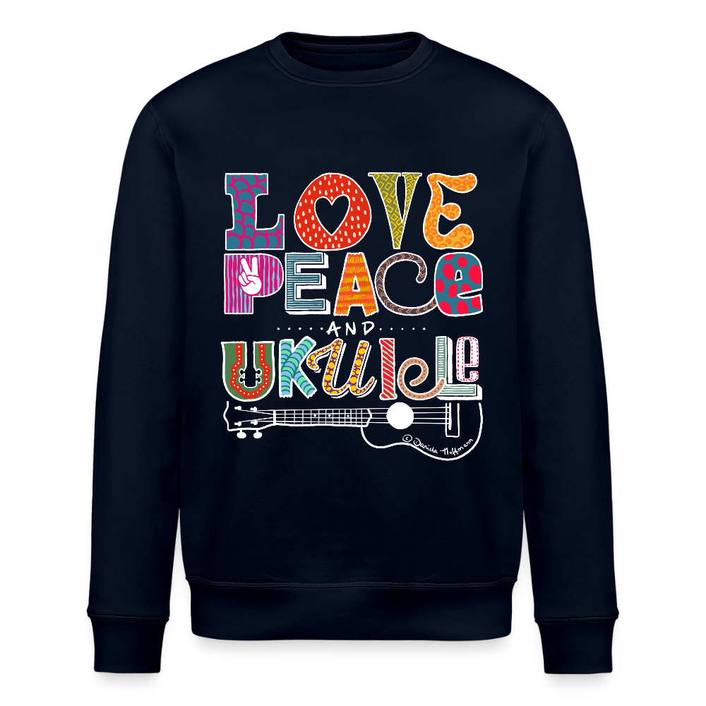 Ukulele-Sweatshirt - "LOVE, PEACE & UKULELE" - Navy