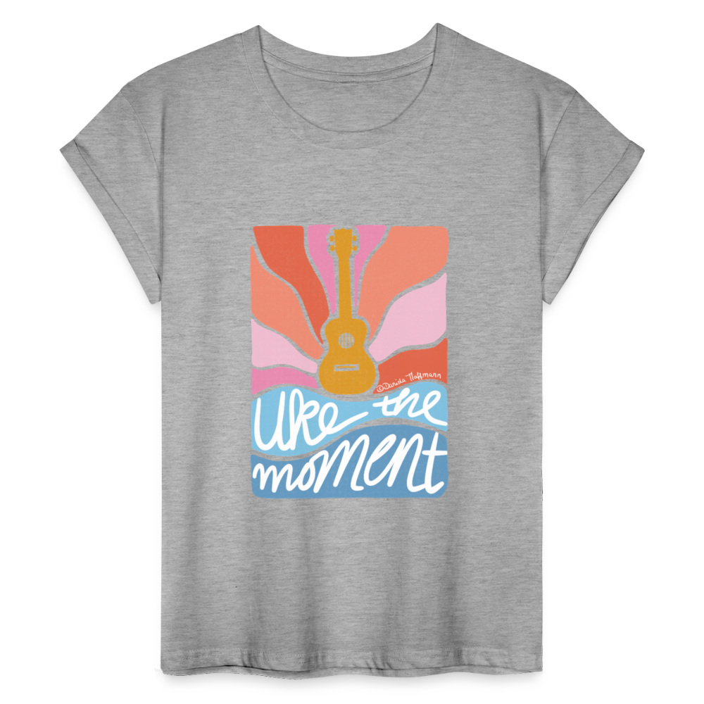 Ukulele Damen T-Shirt - "Uke the moment" - Grau meliert