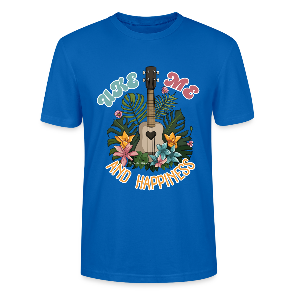 Ukulele T-Shirt - "Uke, me and happiness" - Pfauenblau