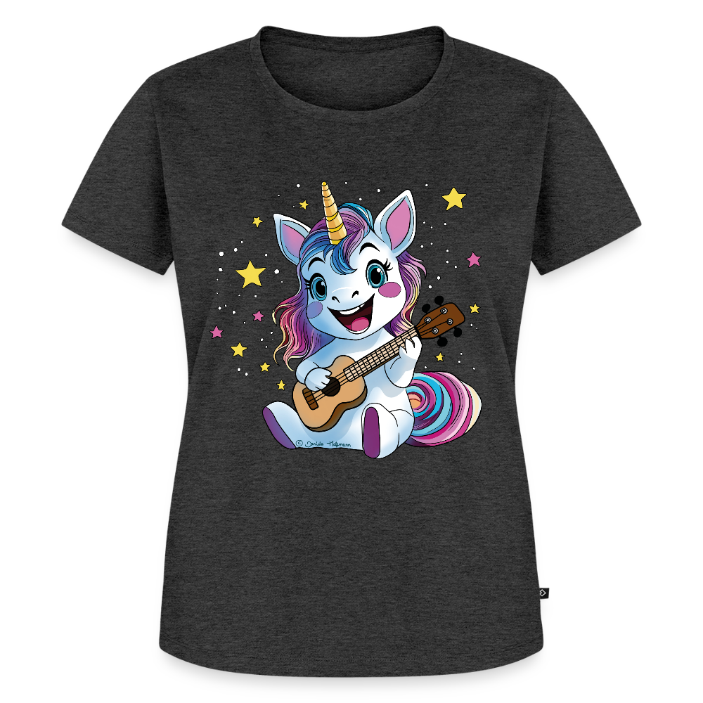 Damen Premium T-Shirt - "Ukulele-Einhorn" - Anthrazit meliert