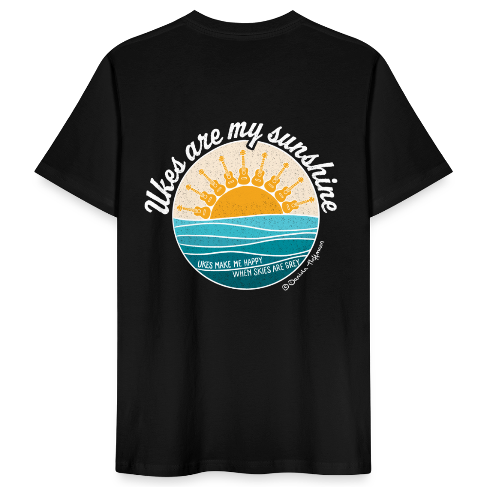 Ukulele T-Shirt Unisex - "Ukes are my sunshine" - blue edition - hinten & vorne bedruckt - Schwarz