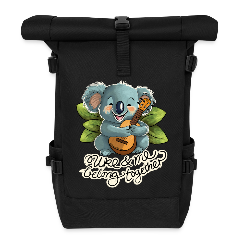 Ukulele Rolltop Rucksack "Uke and me belong together" - Schwarz