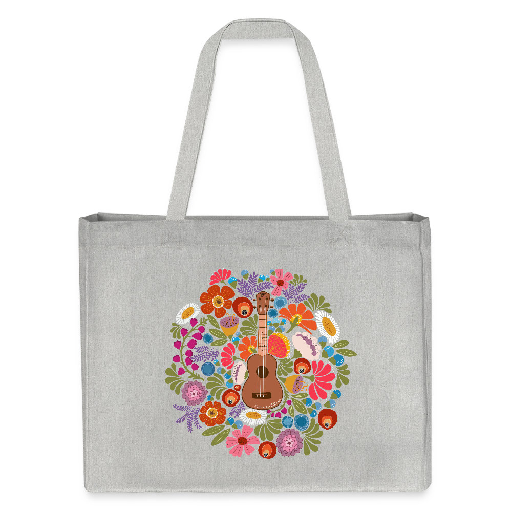 Ukulele Shopping Tasche - Ukulele im Blumenmeer - Grau meliert
