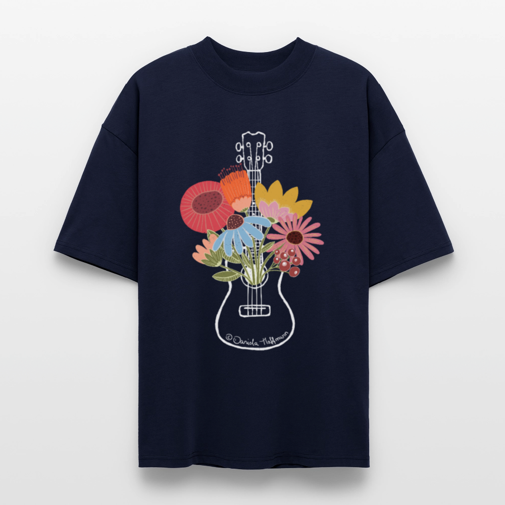 Ukulele Damen T-Shirt - "Flower Power" - CURVY VIBES - Navy