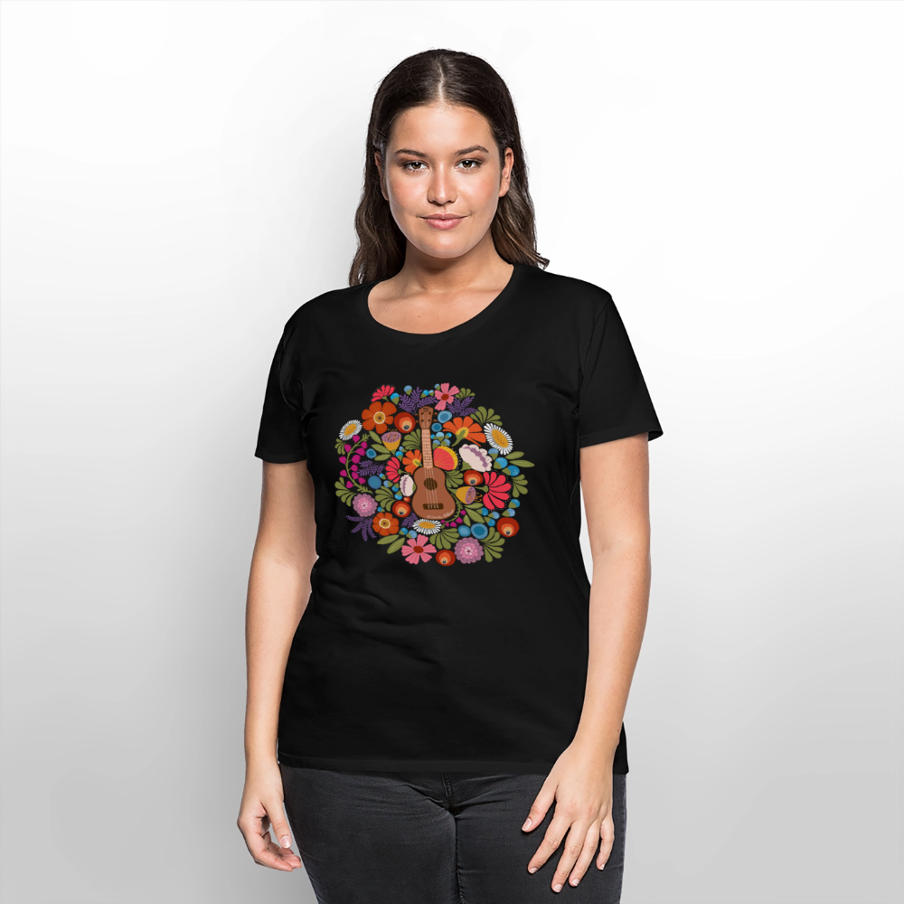 Damen Premium T-Shirt - Ukulele im Blumenmeer - Schwarz