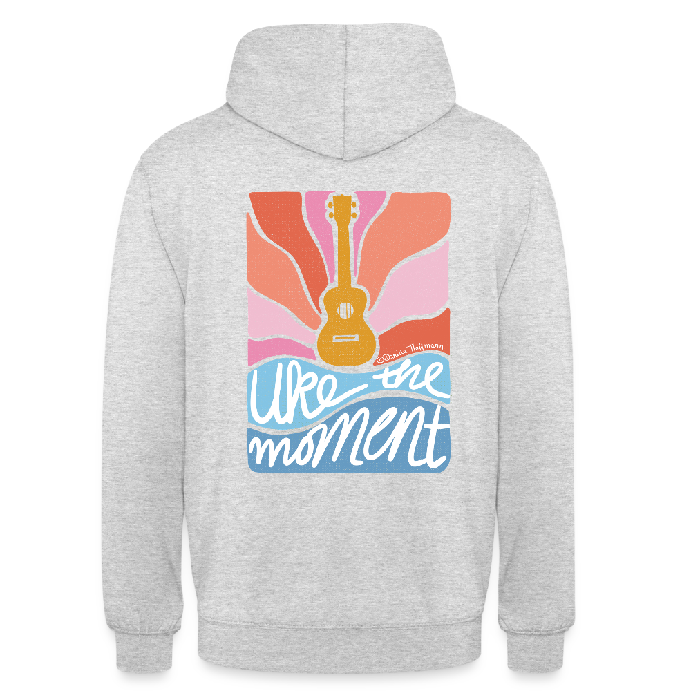 Ukulele Unisex Hoodie - "Uke the moment" - Hellgrau meliert