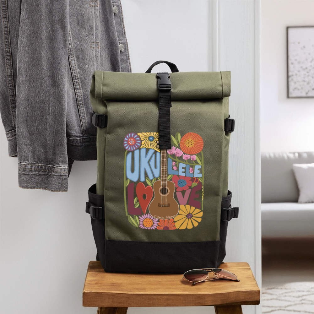 Ukulele Rolltop Rucksack "Leo-lele" - Olive/Schwarz