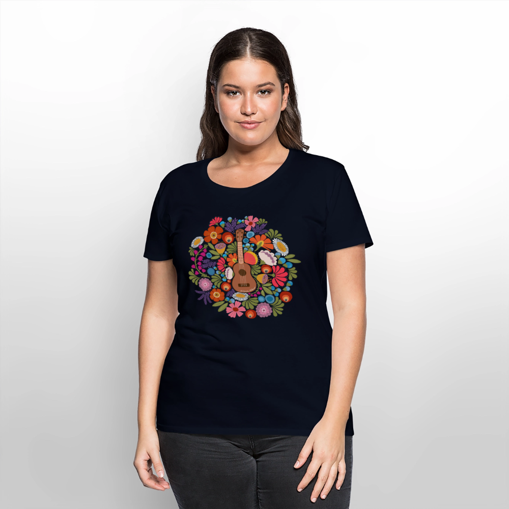 Damen Premium T-Shirt - Ukulele im Blumenmeer - Navy