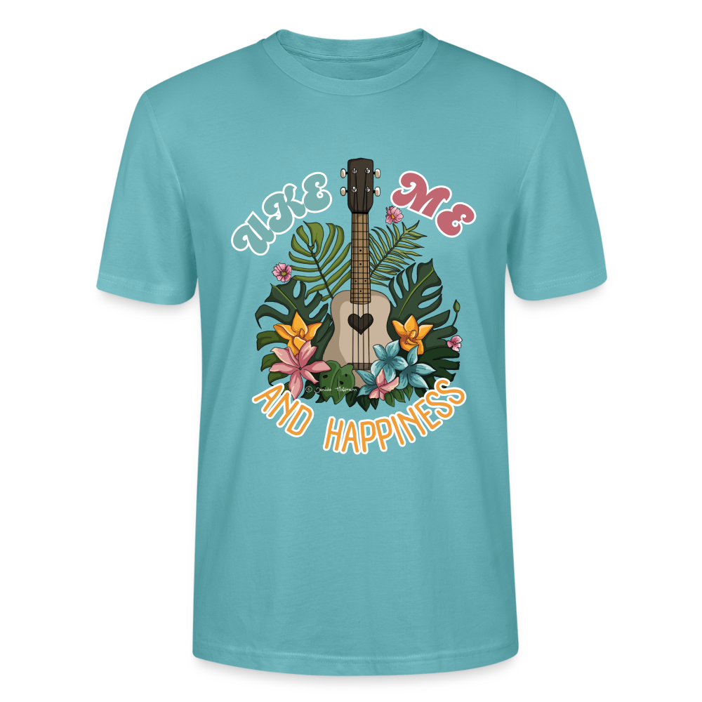Ukulele T-Shirt - "Uke, me and happiness" - Pastelltürkis