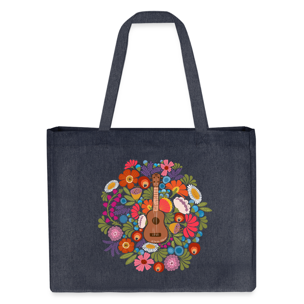 Ukulele Shopping Tasche - Ukulele im Blumenmeer - midnight Blue