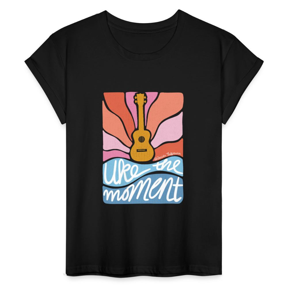 Ukulele Damen T-Shirt - "Uke the moment" - Schwarz