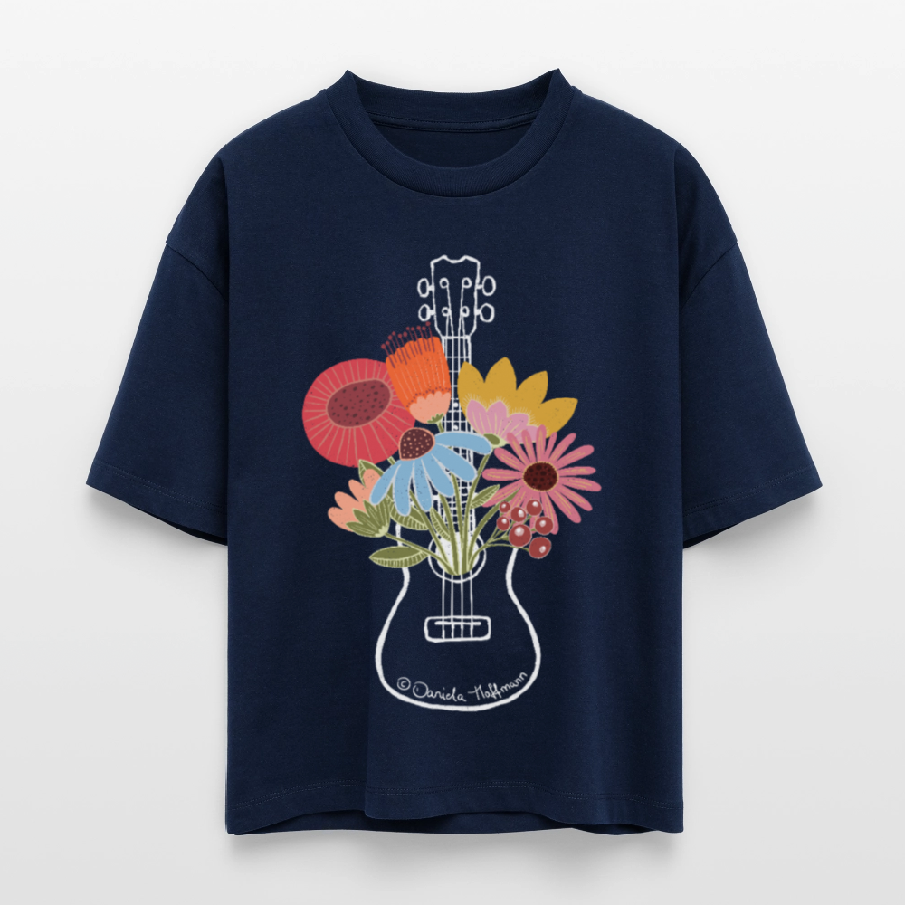 Ukulele Damen-Shirt "Flower Power" - Relaxed Fit - Navy