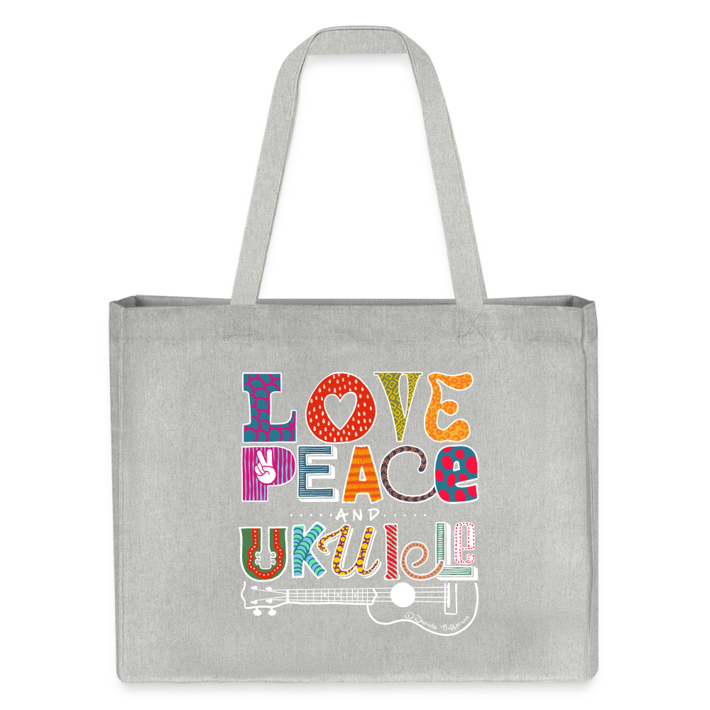 Ukulele Shopping Tasche - "Love, Peace & Ukulele" - Grau meliert