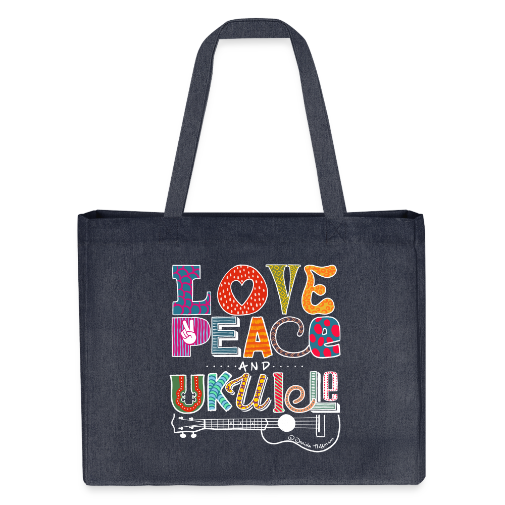 Ukulele Shopping Tasche - "Love, Peace & Ukulele" - midnight Blue
