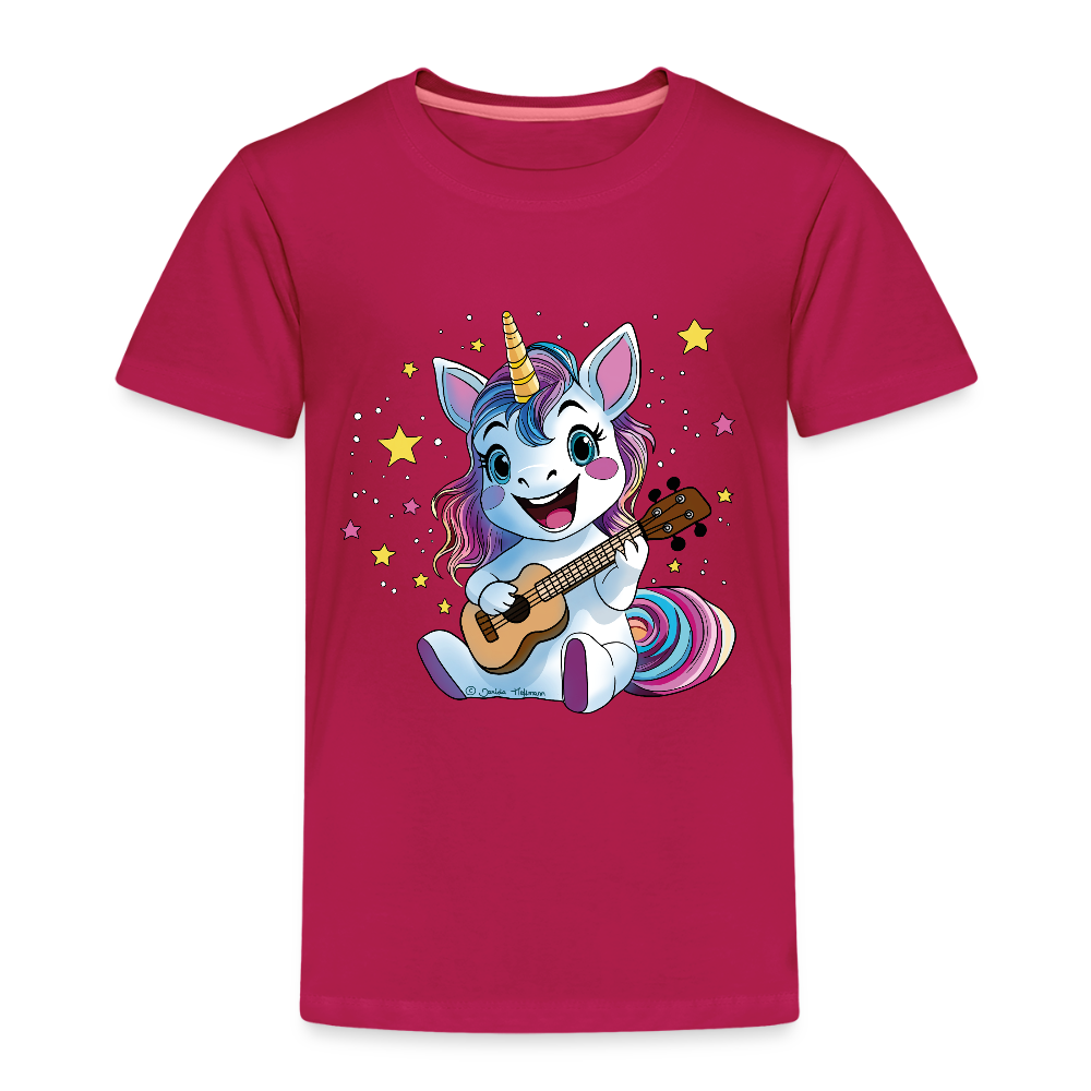 Kinder Premium T-Shirt "Ukulele-Einhorn" - dunkles Pink