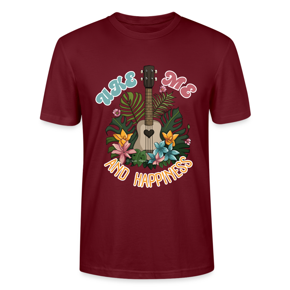 Ukulele T-Shirt - "Uke, me and happiness" - Burgunderrot