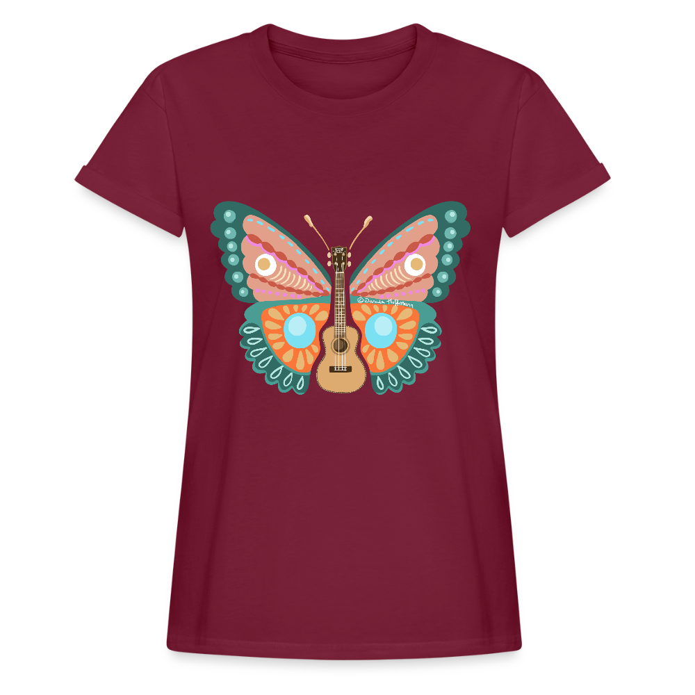 Ukulele Damen T-Shirt - "Ukulele-Schmetterling" - Bordeaux