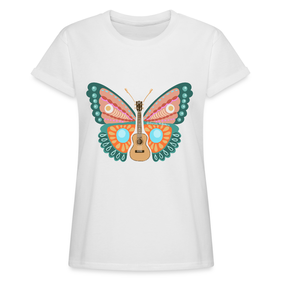 Ukulele Damen T-Shirt - "Ukulele-Schmetterling" - Weiß