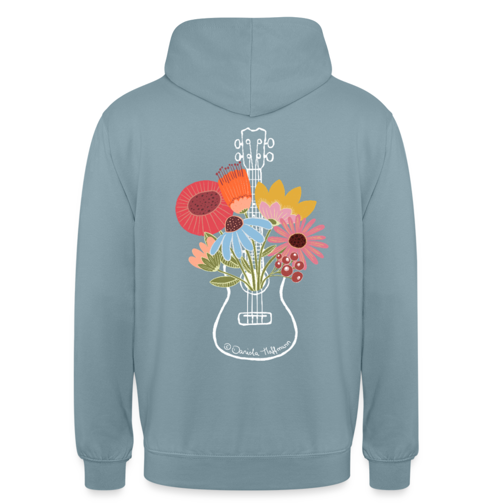 Ukulele Unisex Hoodie - "Flower Power" - Nebelblau