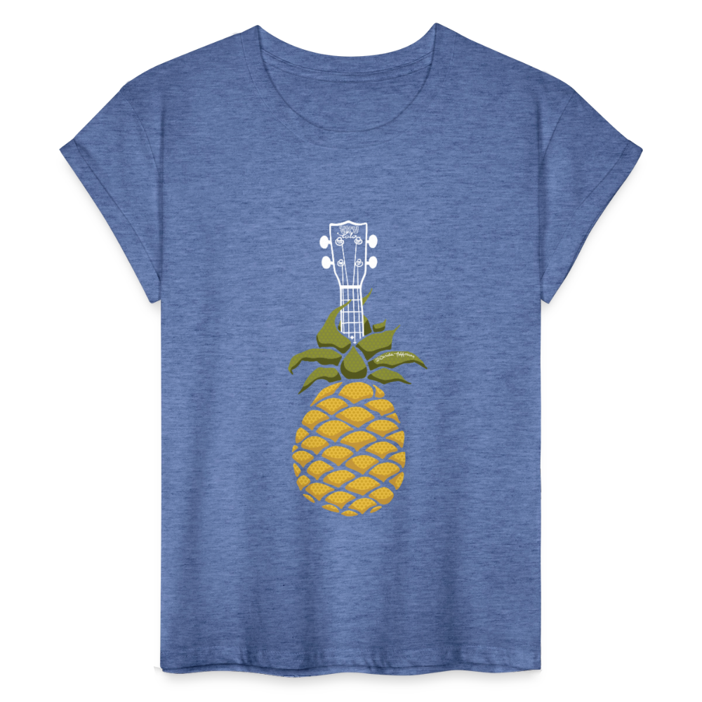 Ukulele Damen T-Shirt - "Pinapple Jam" - Denim meliert