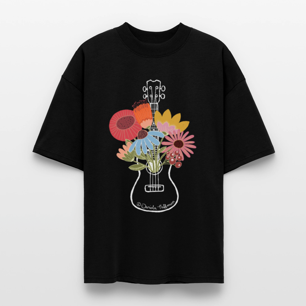 Ukulele Damen T-Shirt - "Flower Power" - CURVY VIBES - Schwarz