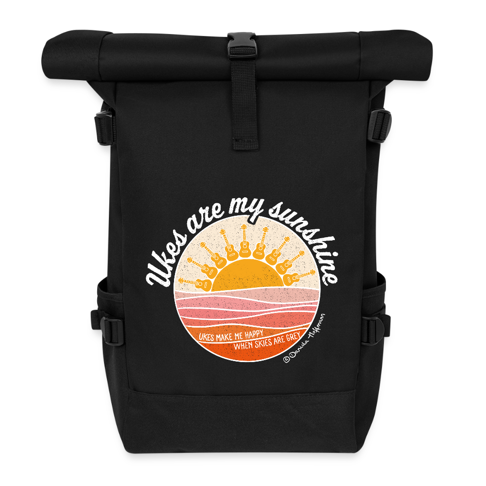 Ukulele Rolltop Rucksack "Ukes are my sunshine" - Schwarz