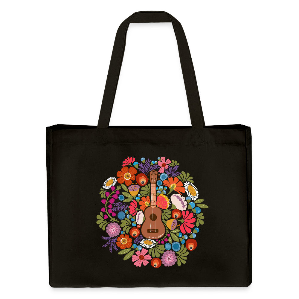 Ukulele Shopping Tasche - Ukulele im Blumenmeer - Schwarz