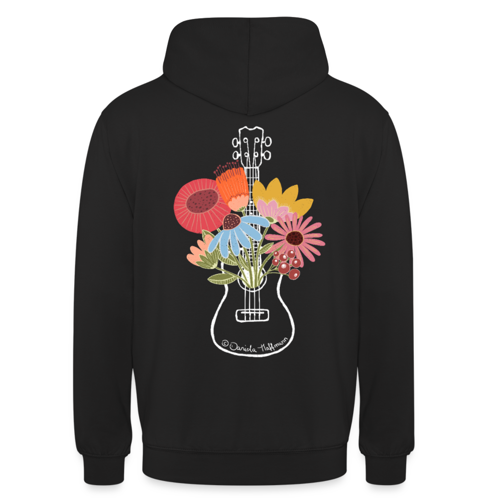Ukulele Unisex Hoodie - "Flower Power" - Schwarz