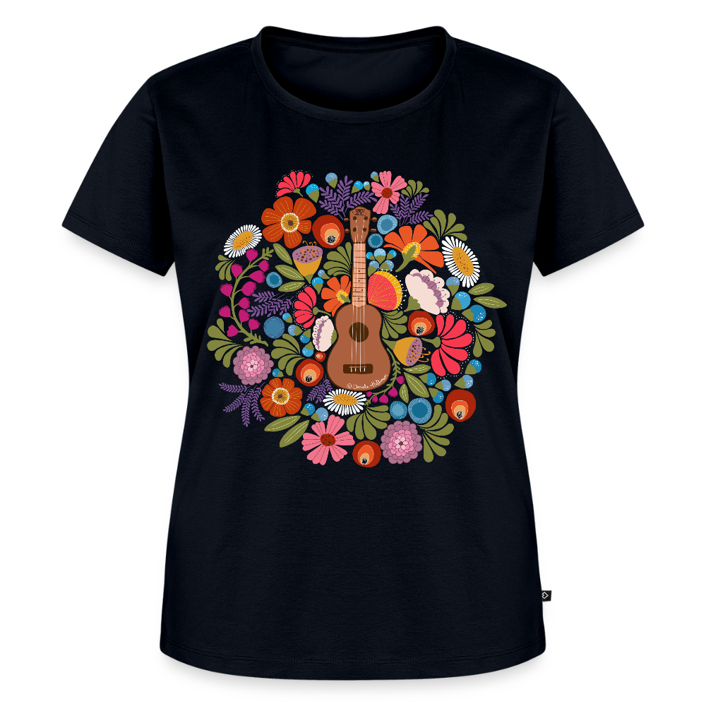 Damen Premium T-Shirt - Ukulele im Blumenmeer - Navy