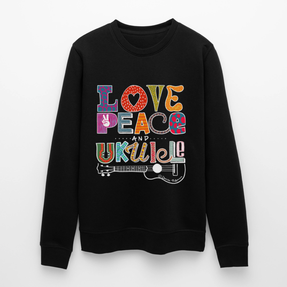 Ukulele-Sweatshirt - "LOVE, PEACE & UKULELE" - Schwarz