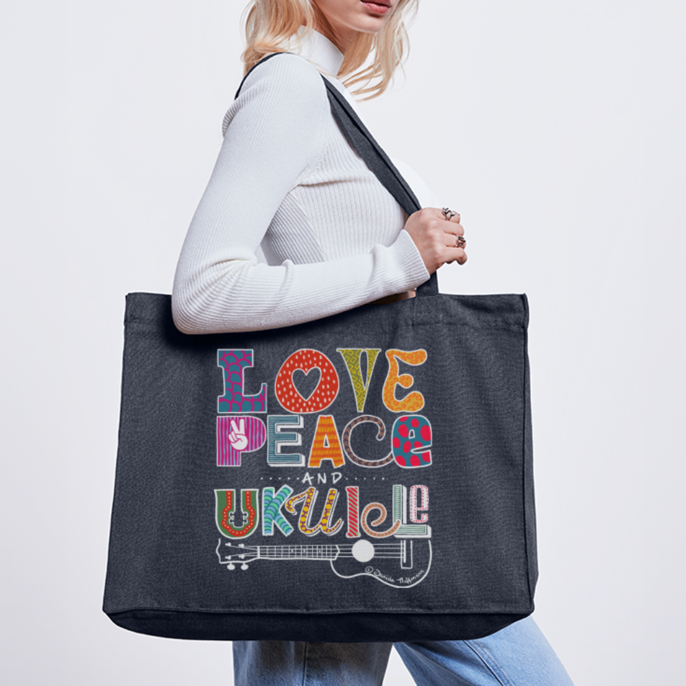 Ukulele Shopping Tasche - "Love, Peace & Ukulele" - midnight Blue